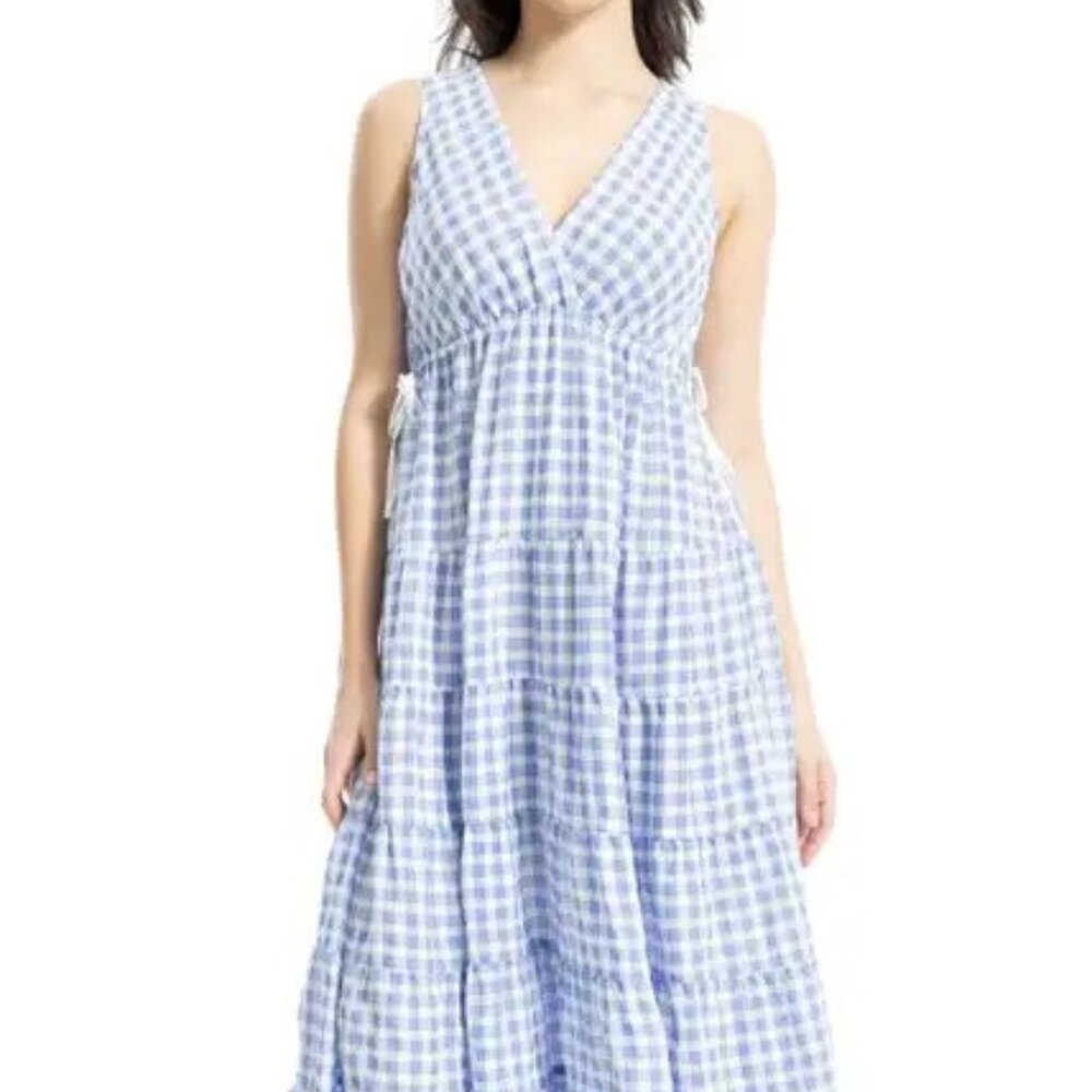 NEW Max Studio Sleeveless Midi Dress Blue White Check / Plaid NWT